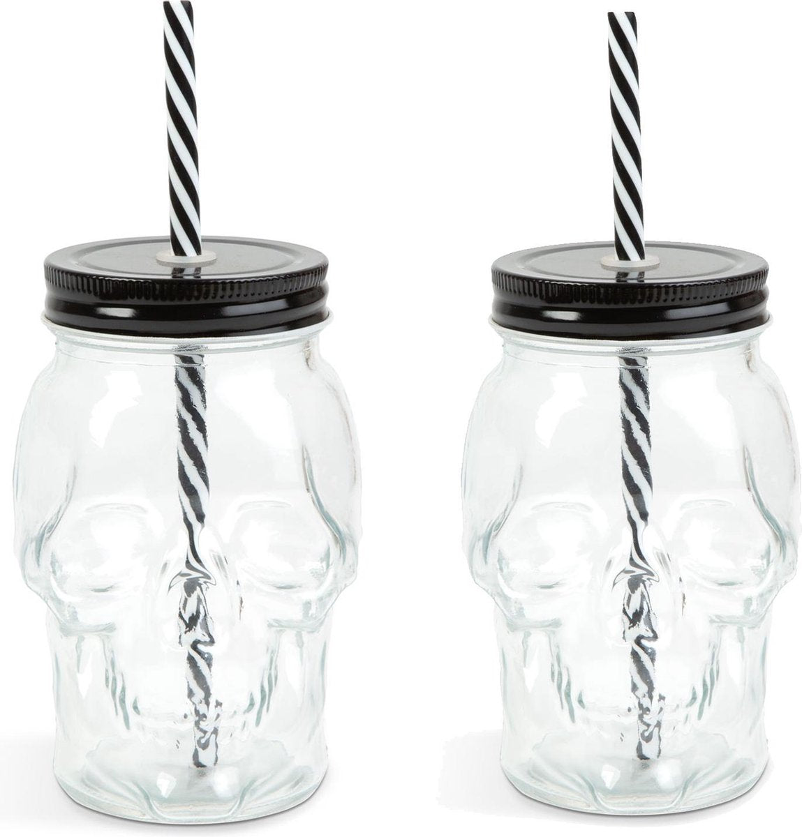 Family Pound - Mason Jar Doodshoofd Glas met Rietje en Deksel - Set van 2 - Drinkglas - 450ML