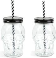 Family Pound - Mason Jar Doodshoofd Glas met Rietje en Deksel - Set van 2 - Drinkglas - 450ML
