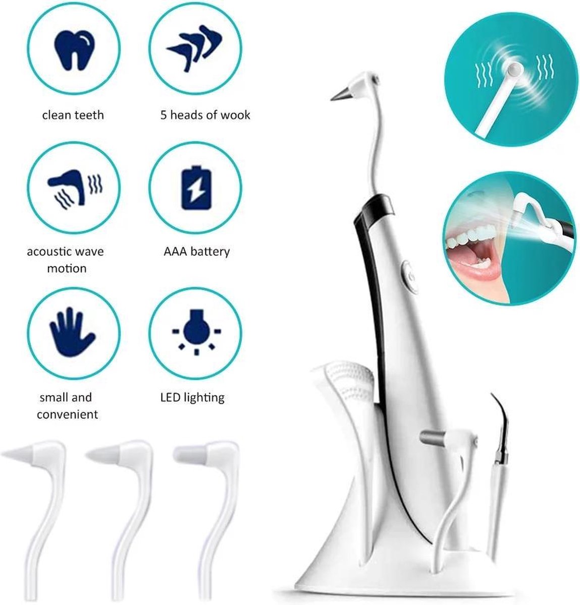 LOUZIR Professionele 5- in- 1 Draadloos Flosapparaa Tandsteen verwijderaar - elektrische dental cleaning- polijstmachine - Tanden Witten - Tandplak Verwijderen- voor Witte en Gezonde Tanden