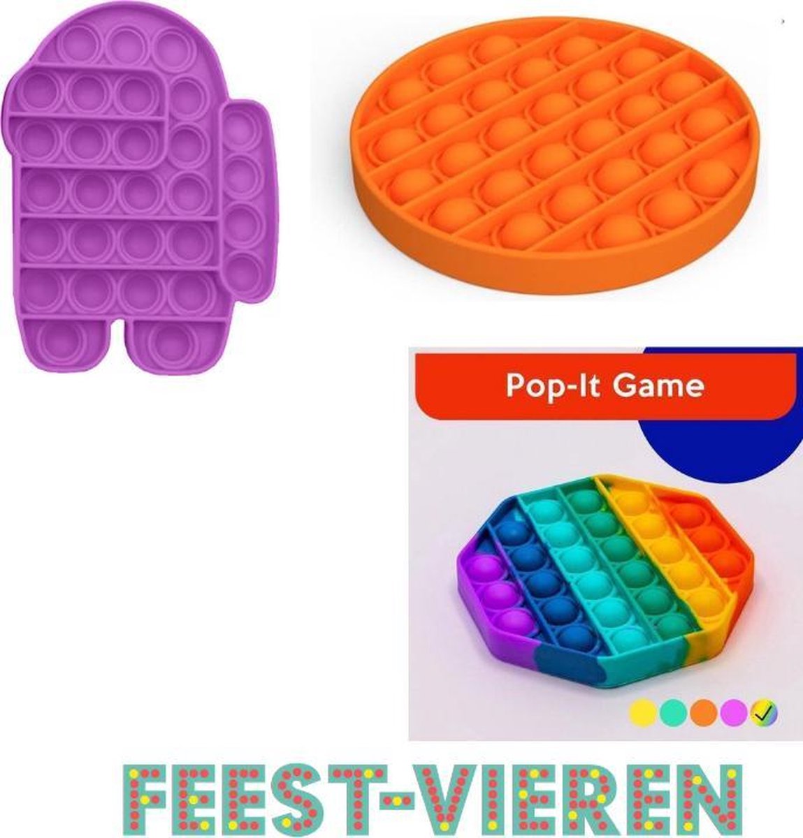 Pop it - Fidget - Among-us - set van 3 - Paars