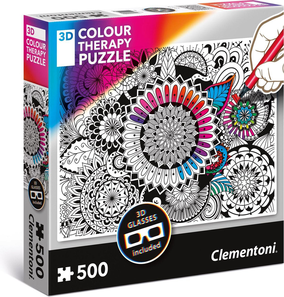 Clementoni - 3D kleur therapie puzzel - Mandal - 500 stukjes