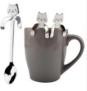 Kattenhebbedingen - Theelepels - koffie lepeltjes- Hangende kat - 4 stuks - zilver