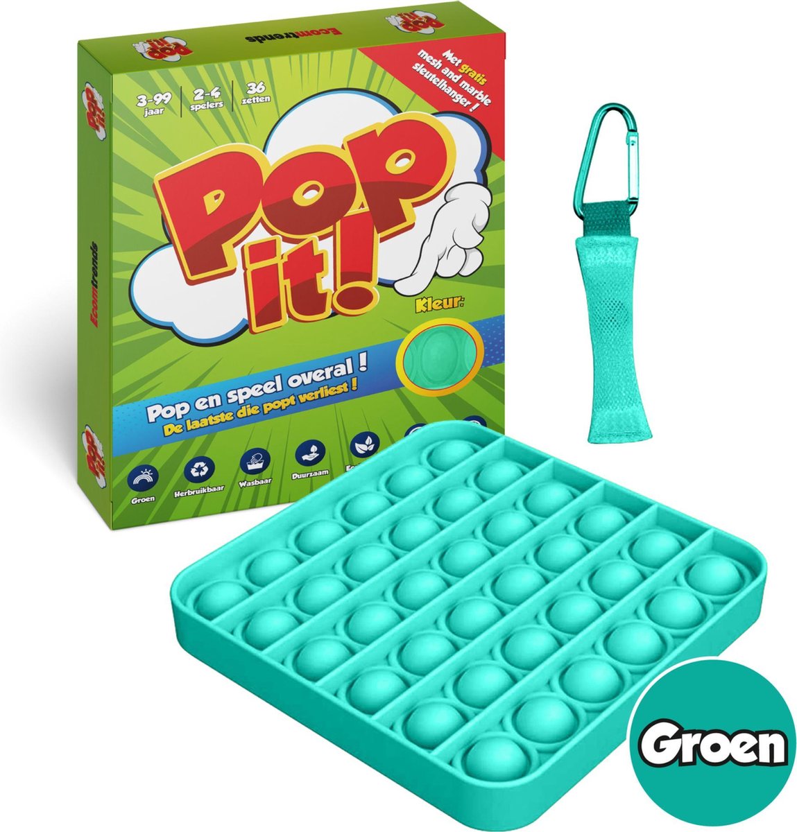 Pop It Vierkant Groen Fidget Toys Pakket met PopIt en Mesh and Marble - TikTok Speelgoed voor Kinderen - Fidget Toy - Ecomtrends®