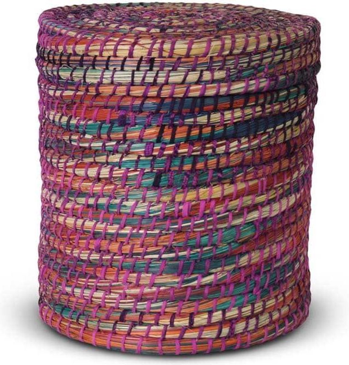 Opbergmand met Deksel van Zeegras Fuchsia Rond