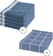 Byrklund Set Blauw - 4 Theedoeken 50x70cm + 4 Keukendoeken 50x50cm