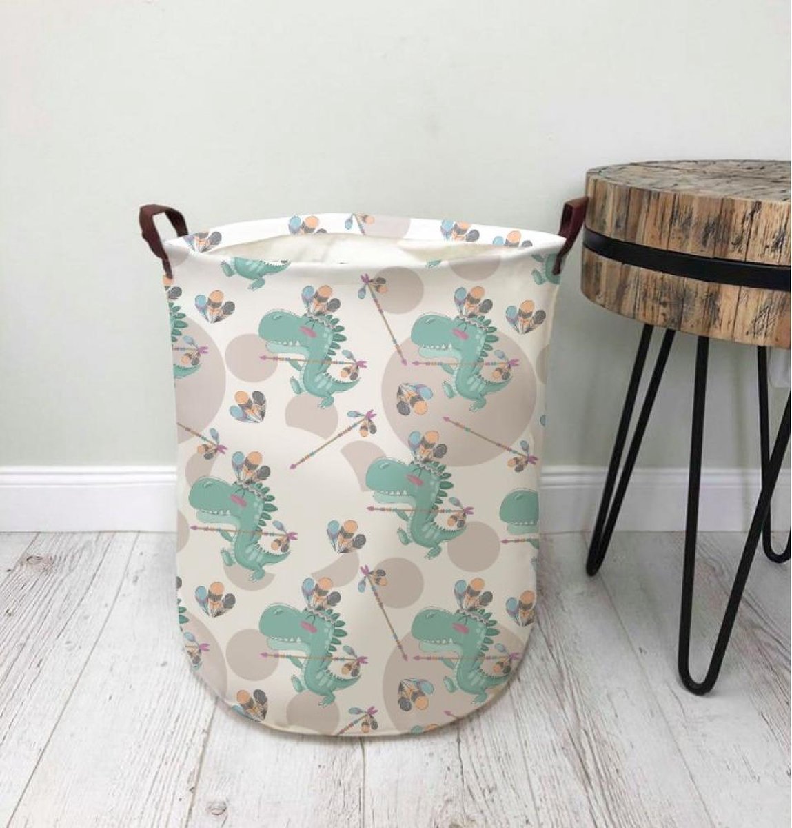 Container - Tas - Wasmand - Speelgoed mand - Dino Mintblauw