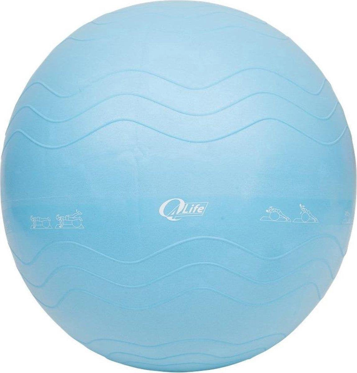 Qlife Gymnastiek bal + pomp - Yoga bal - 65cm ø - Fitness - Yoga - Ondersteuning Rug - Blauw - Assortiment 'Het Gemak'