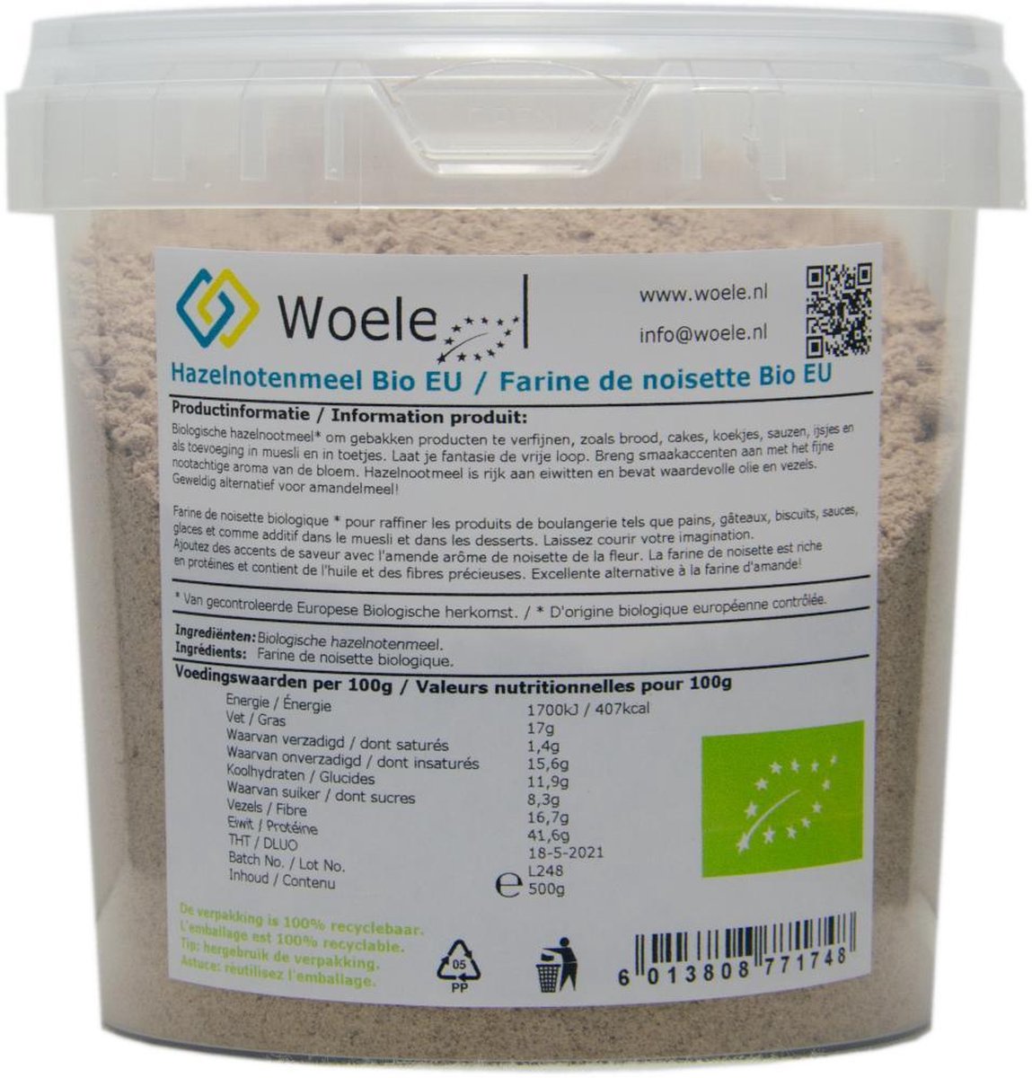Hazelnotenmeel 500g biologisch Europese herkomst