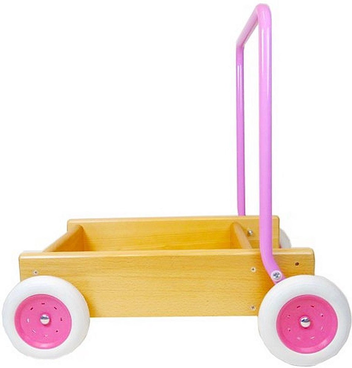 Van Bueren Houten Duwwagen met Leren Lopen Stand Naturel