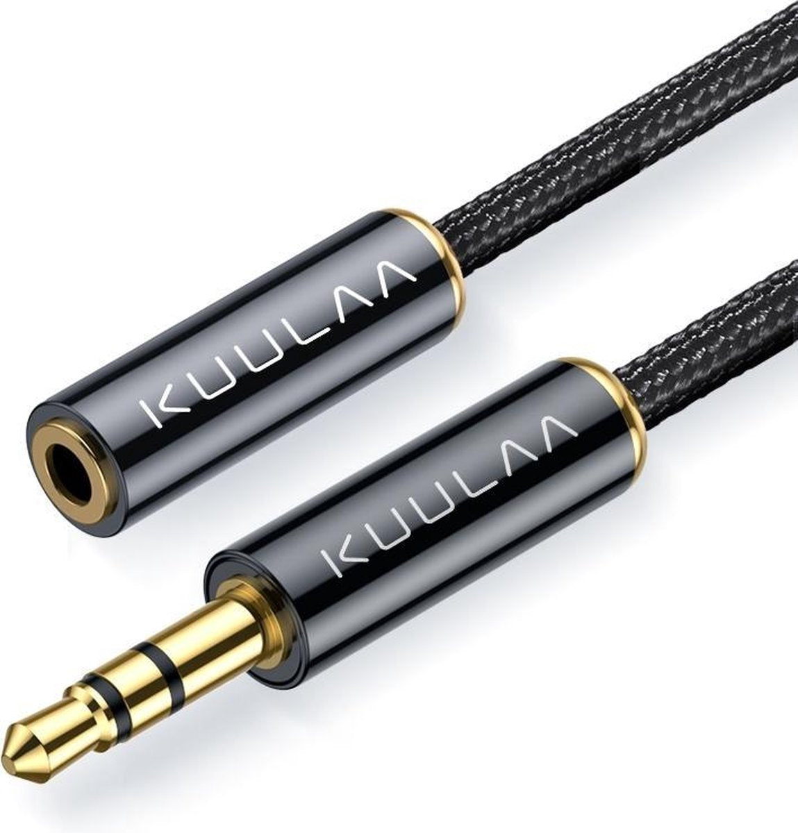 3.5MM Jack Aux Female naar 3.5MM Jack Aux Male Adapter Kabel|Geweven |Zwart / Black | 1M