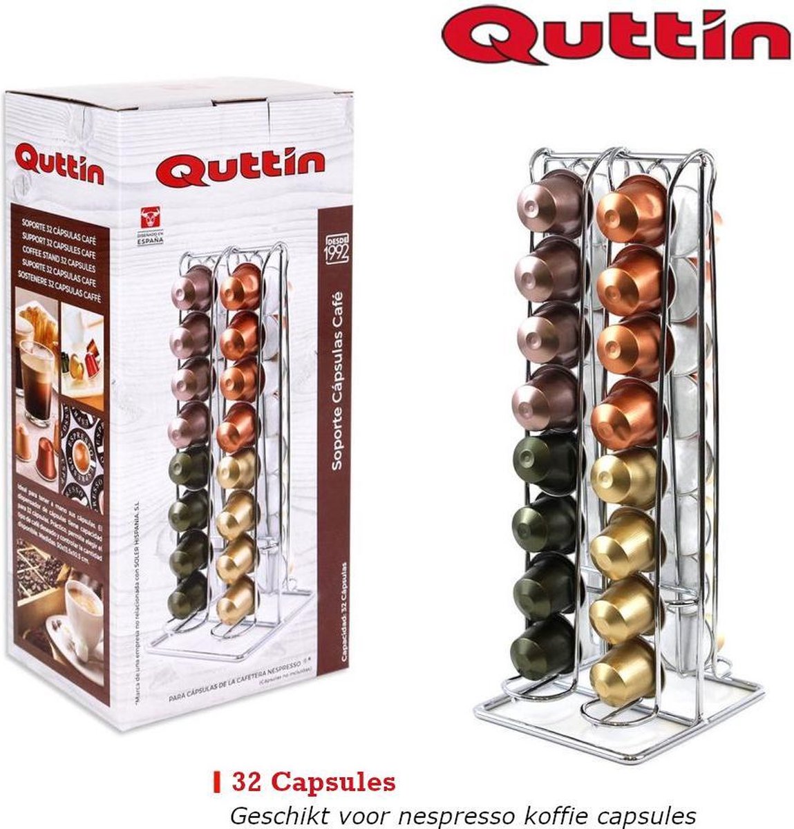 Nespresso capsulehouder | 32 cups | Geschikt voor Nespresso en vergelijkbare koffiecups | RVS