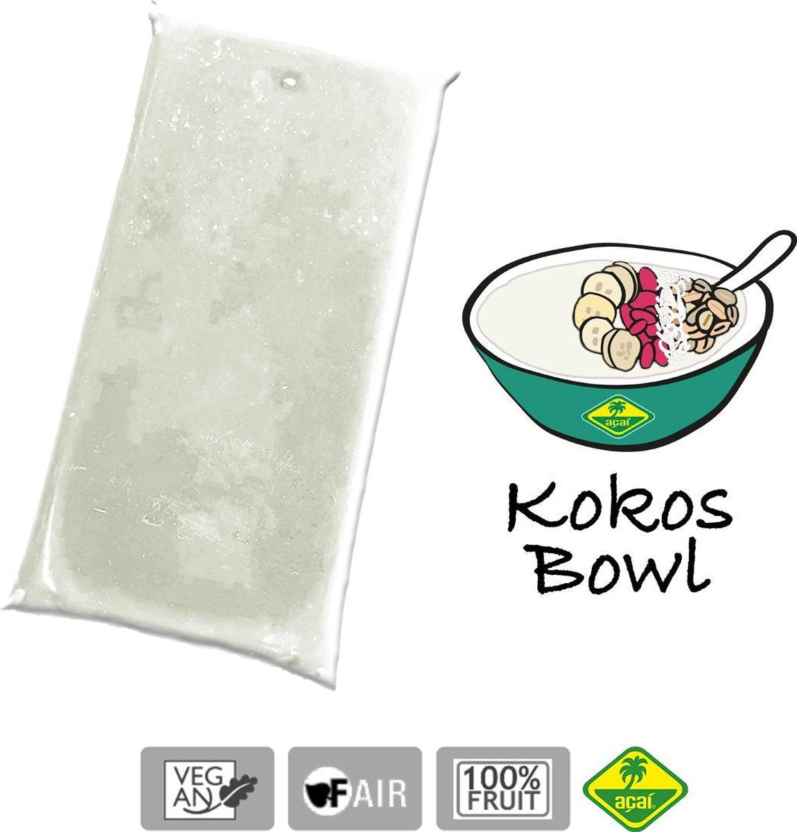 Kokos - Bevroren fruit puree (pulp) - Acai fine fruits club - 4 kg (40 x 100 g)
