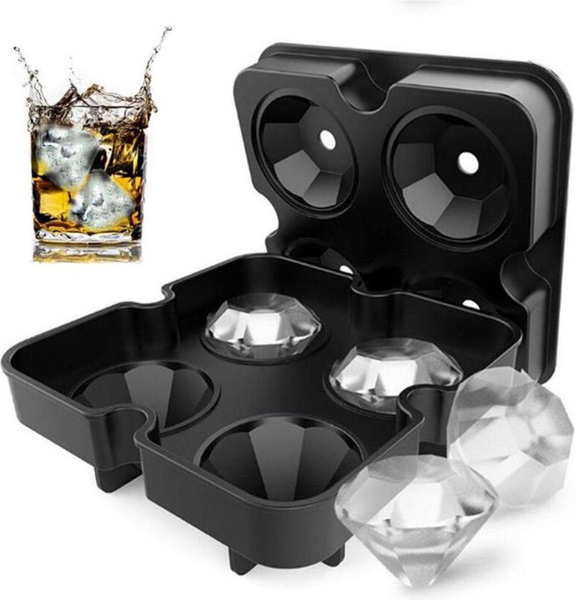 Siliconen Ijsklontjes Diamanten Vorm - Ijsbal Maker Met Deksel - Ijsklontjes maken-  4 vormen - Whiskey Ice Cube Ballen
