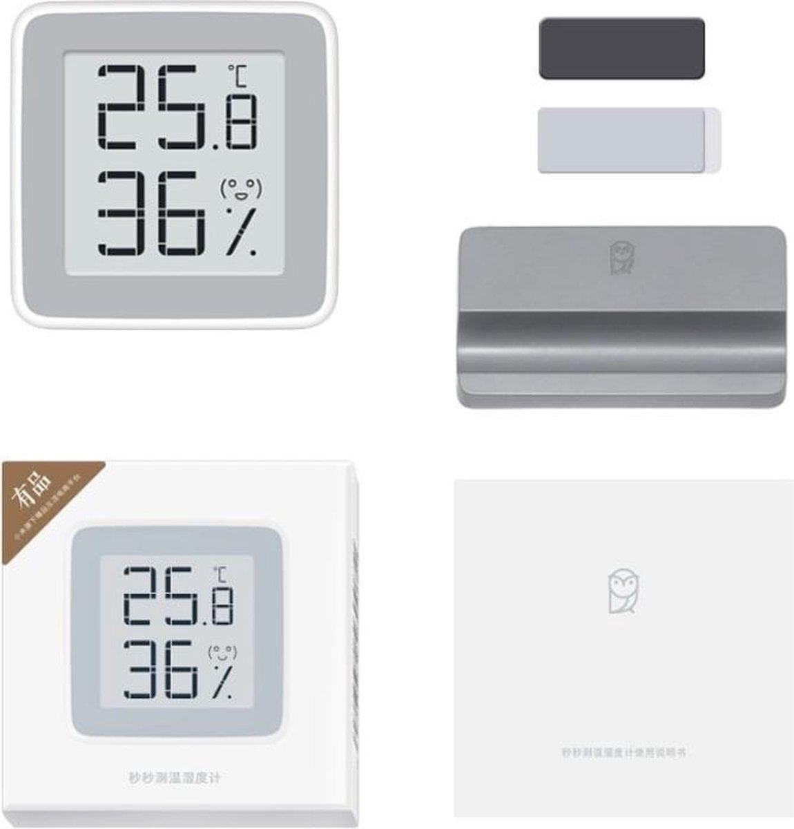 Digitale Xiaomi hygrometer en thermometer | Mooi strak design | Inclusief houder | Inclusief muurbevestiging