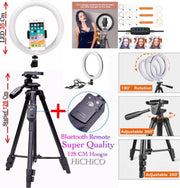 LED Ring Lamp 35 Cm + Super Tripod Camera Statief 128 Cm Zwart Inclusief Bluetooth Remote Shutter – HiCHiCO