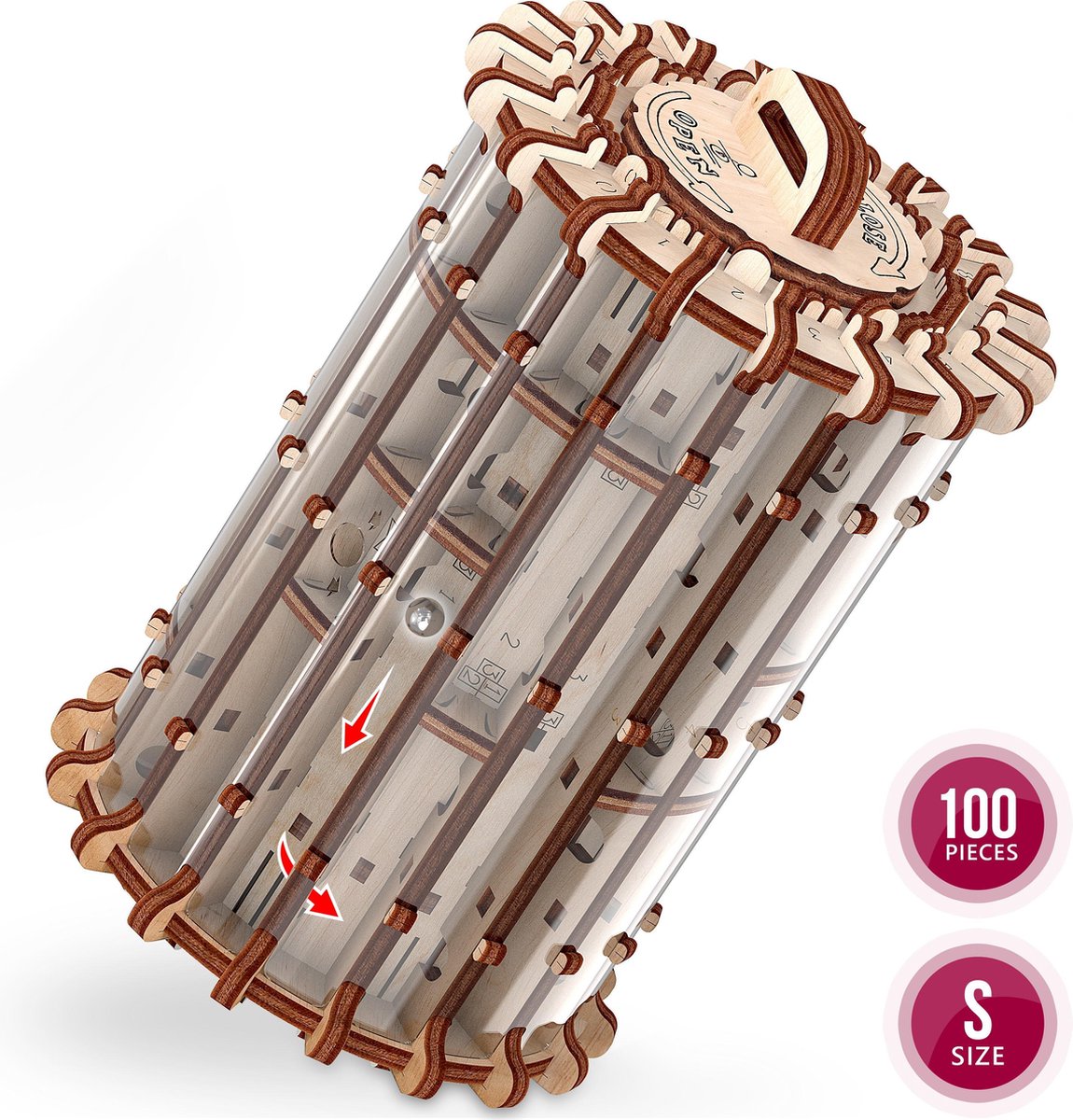 Mr. Playwood - 3D Houten Puzzel - Labyrinth - "Scroll & Hole" - 10x10x16cm