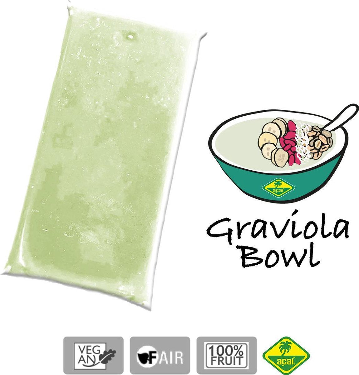 Graviola - Bevroren fruit puree (pulp) - Acai fine fruits club - 4 Kg (40 x 100g)