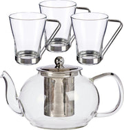 Glazen theepot met filter/infuser van 1100 ml met 6x stuks theeglazen van 240 ml