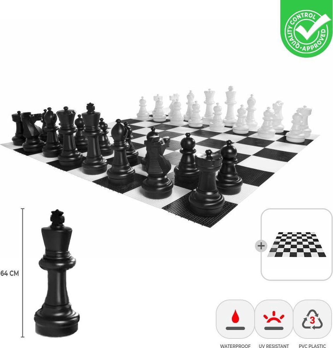 XL Groot Schaakspel - 64 cm Met nylon speelmat Klasse en Geweldig