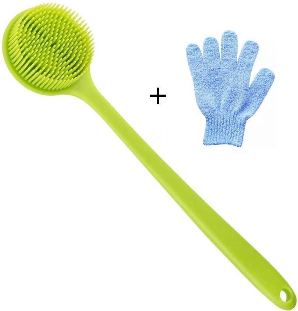 BuyMeGoodZ® – Badborstel – Dry brush – Rug Scrubber – Lichaamsborstel – Rugborstel douche met steel – Huidborstel – Rugborstel kunststof – Badborstel met steel – Doucheborstel met steel – Siliconen borstel – Droogborstel – Massage – Groen
