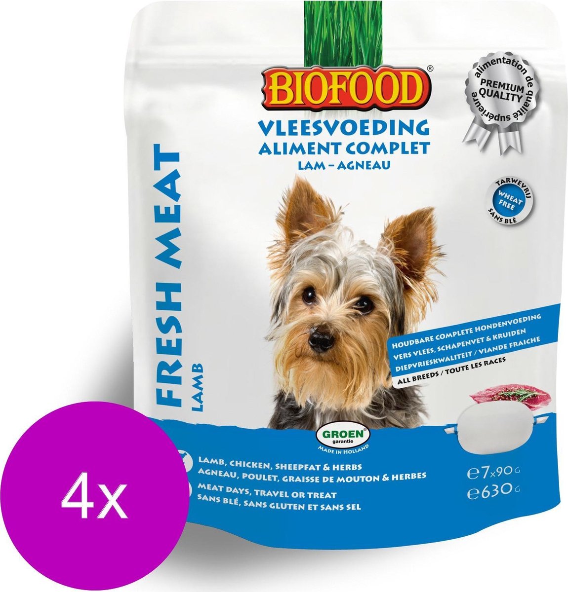Biofood Vleesvoeding Compleet Lam - Hondenvoer - 4 x 7x90 g