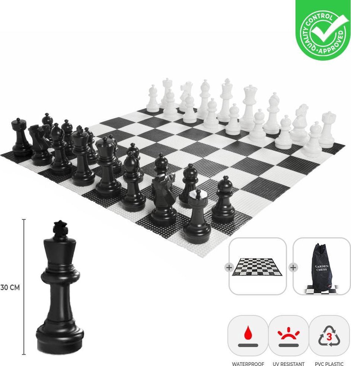 XL buiten Schaakspel - Koning  30 cm Met nylon mat en draagtas Klasse en Geweldig