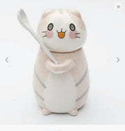 Mok / beker lachende poes met hoofd en lepel wit
