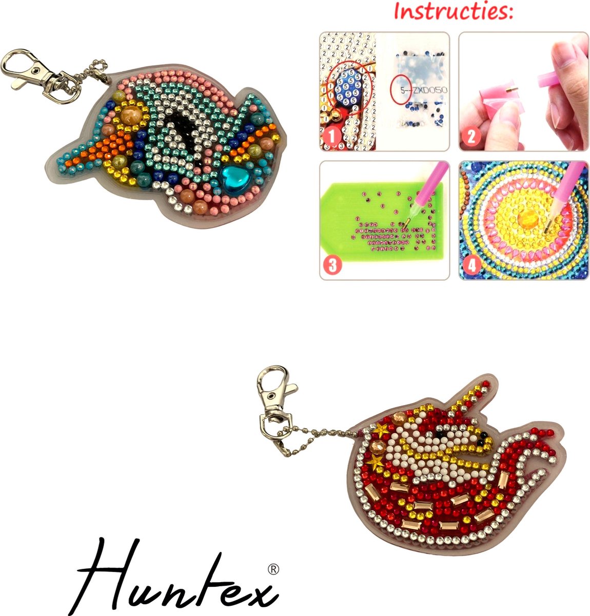 Huntex Diamond Painting Sleutelhanger Set - Vogel/Eenhoorn - Accessoires - pen - Kinderen - Pakket Volwassenen - Pakket Full - Pakket Volledig - Accesoires - Dieren