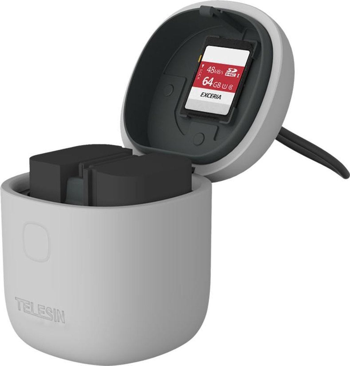ALLIN BOX 3-in-1 Dual USB Batterij Oplader met SD-Kaartlezer Opslag Draagfunctie  - Grijs