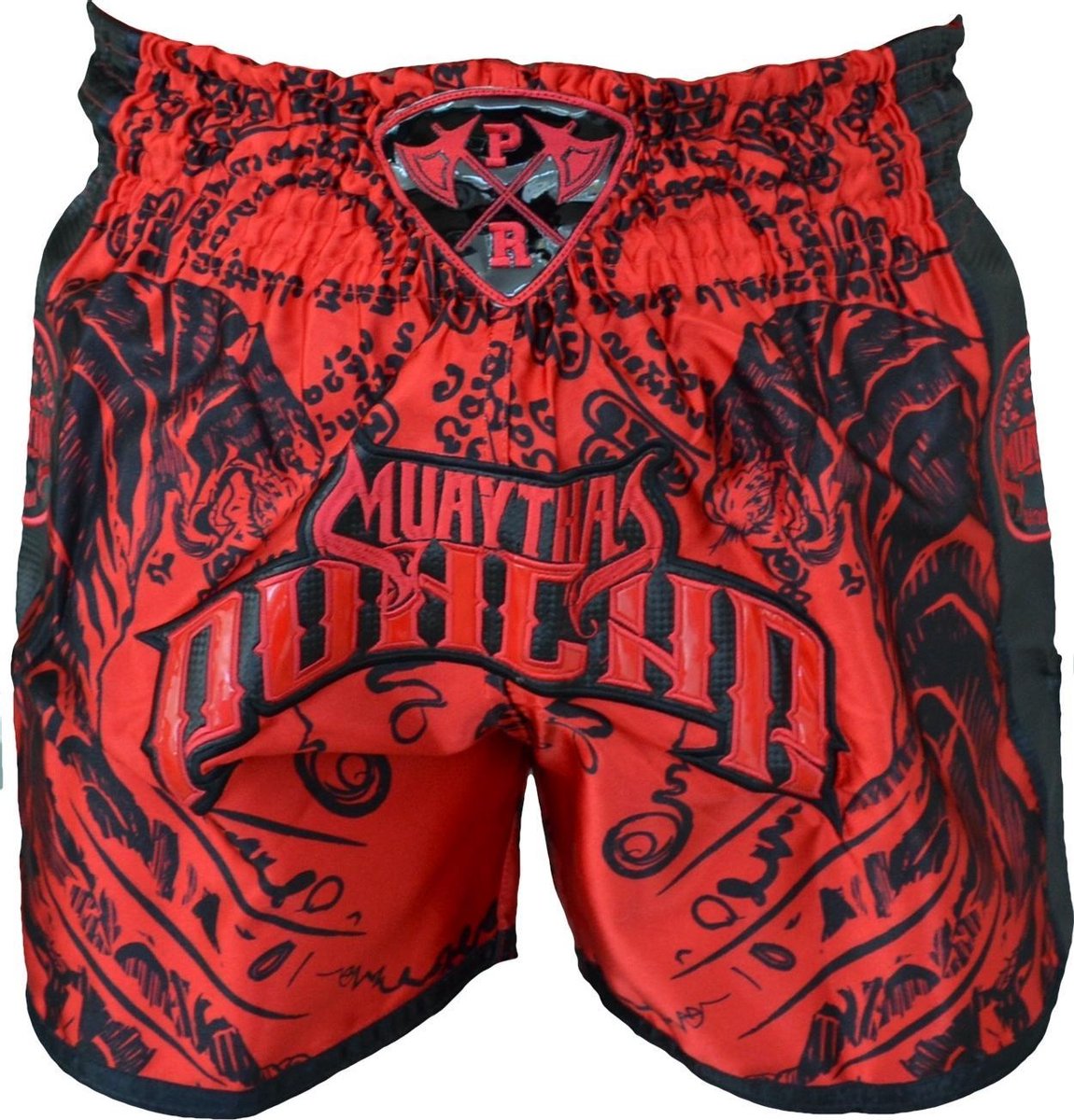 PunchR™ Sak Yant Tiger Muay Thai Short Rood Zwart XS = Jeans Maat 28 | 8 t/m 10 Jaar