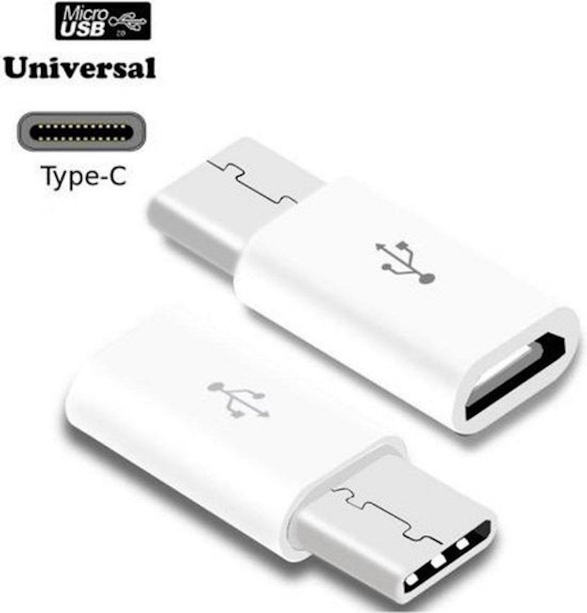 Set van 2 verloop adapter MICRO USB female naar USB-C male | Opzetstuk | Micro-USB female  to USB C male Converter | Wit | Nieuwste Usb Snelle Adapter Type C Naar Fit Micro Usb