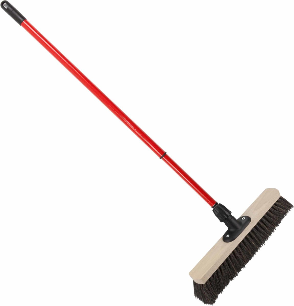 Houten straatbezem/buitenbezem Arenga 40 cm met metalen telescoopsteel rood 80 - 130 cm - Harde buitenbezems