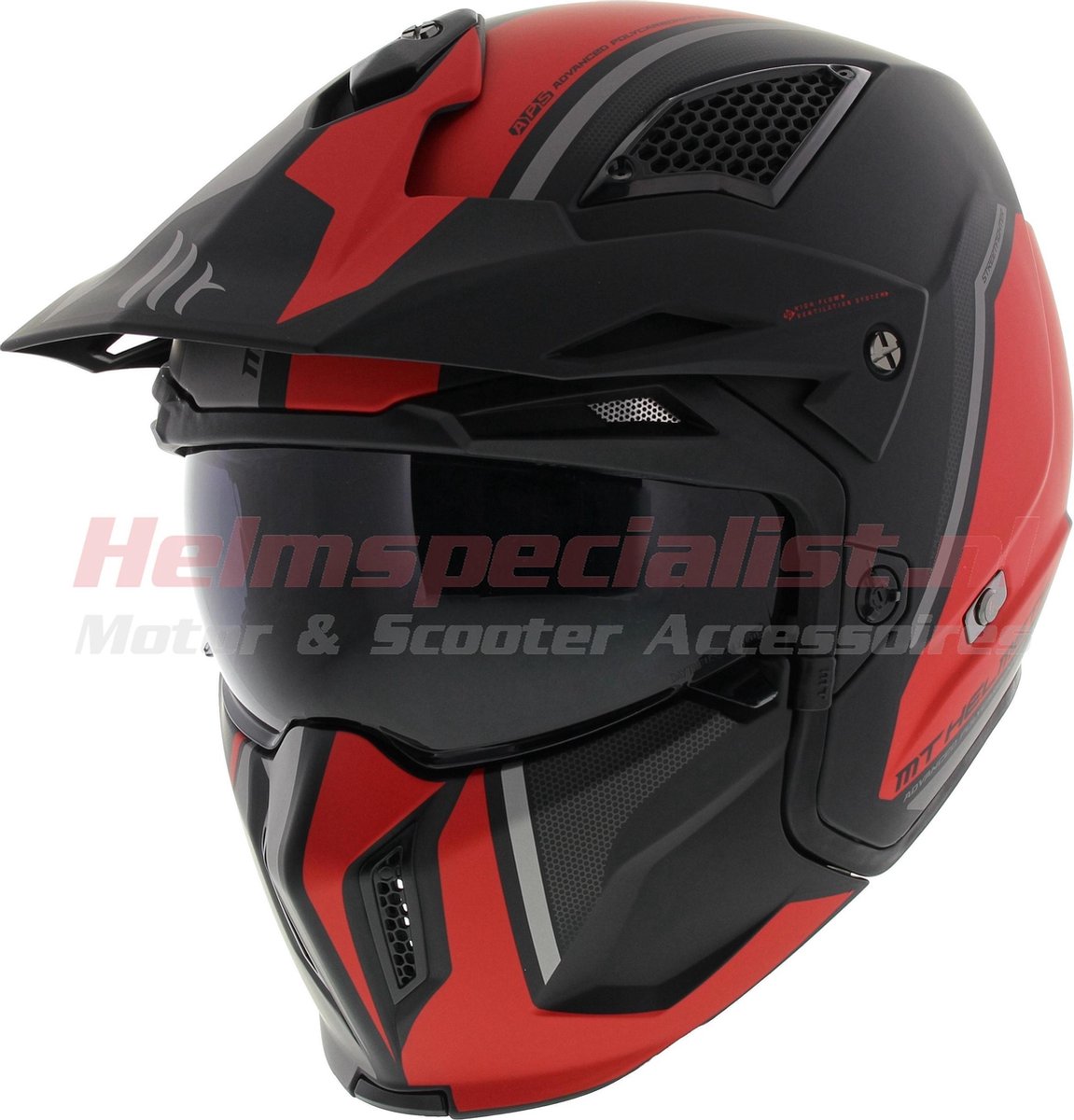 MT Streetfighter SV Twin motorhelm scooterhelm mat zwart Rood L