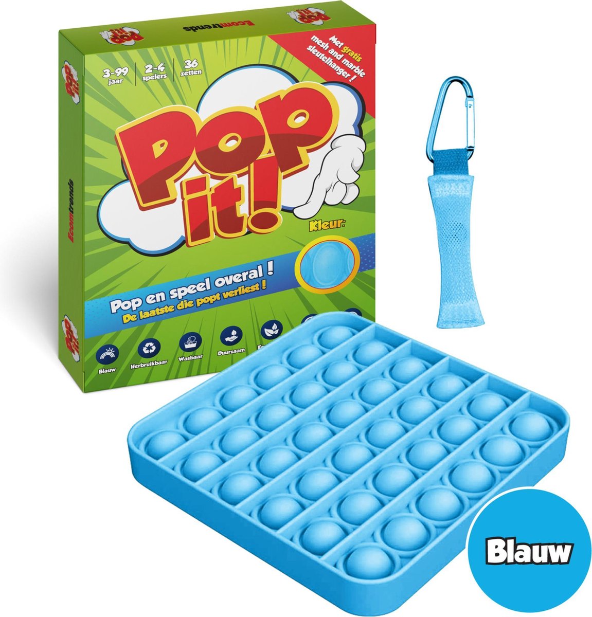 Ecomtrends vierkante Pop it - Blauw - Fidget toy gezien op TikTok – Met Mesh and Marble en handleiding in het pakket