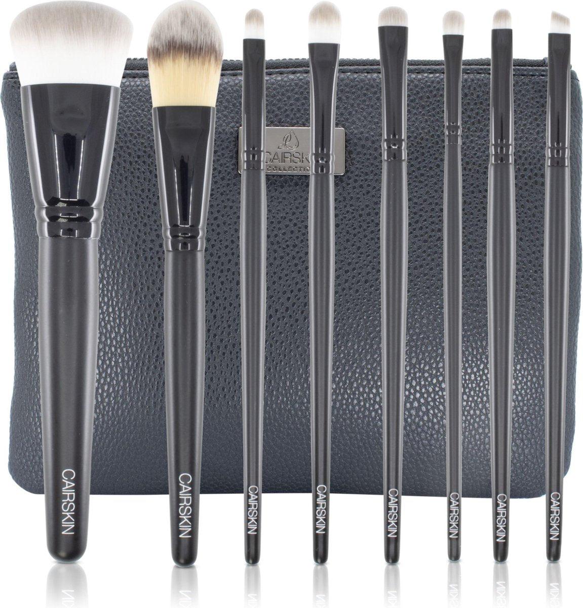 CAIRSKIN Premium Fuse Medium to Full Coverage Set - 8 Brushes Face & Eyes - Soft Professional Makeup Brushes - Vegan Makeup Applicators - Buffer Foundation and Liquid / Powder Eyeshadows - Including Beauty Bag