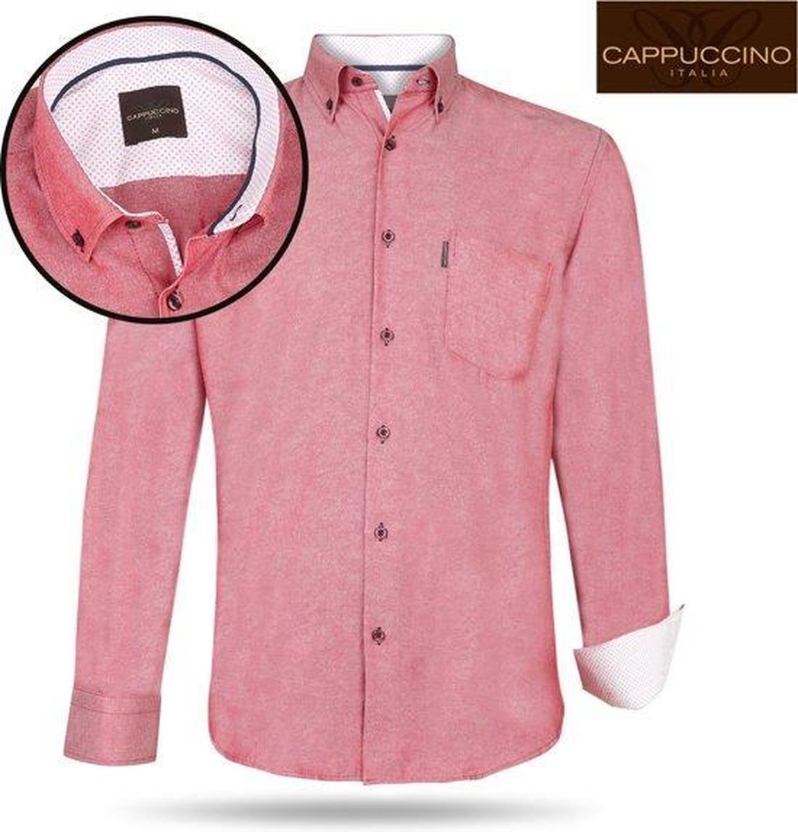 Cappuccino Italia - Heren Overhemd - Borstzakje - Rood - XXL