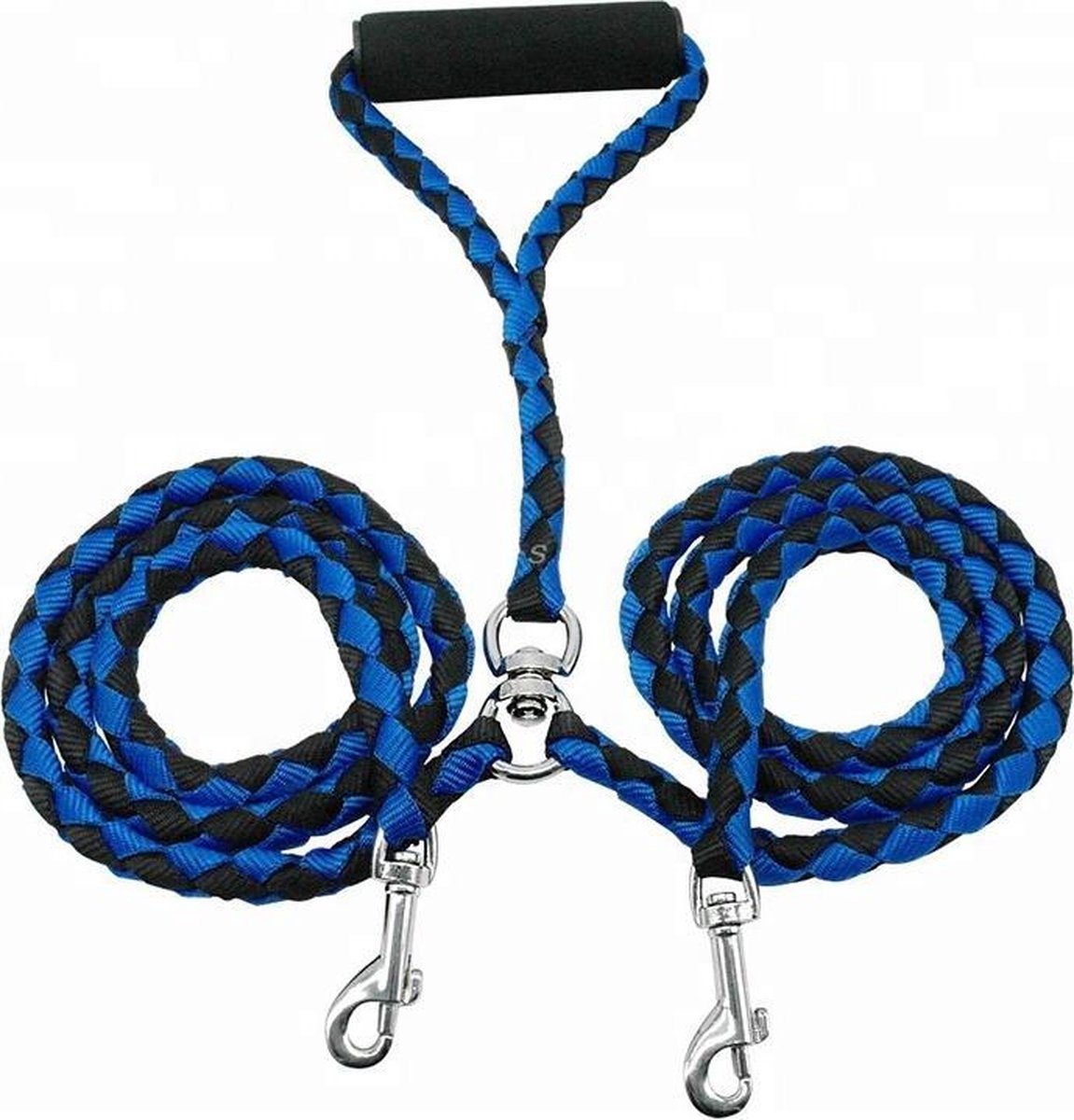 Dual Dubbele Hondenriem Voor 2 Honden - Hondenriem - Blauw/Zwart - 120 cm
