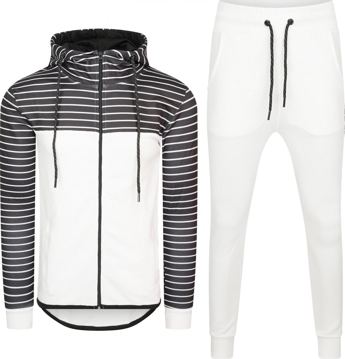 Heren - joggingpak - wit - stripes