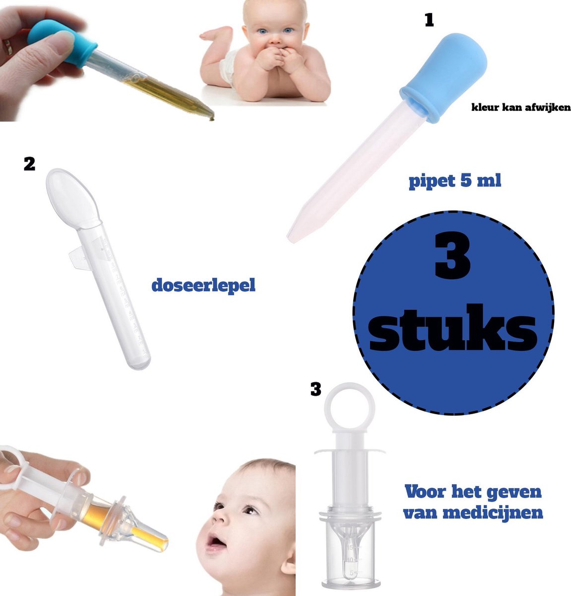 3 stuks Baby Medicijnen Set  Pipet Spuitspeen Doseerlepel - Babyset - Lepelvoeden