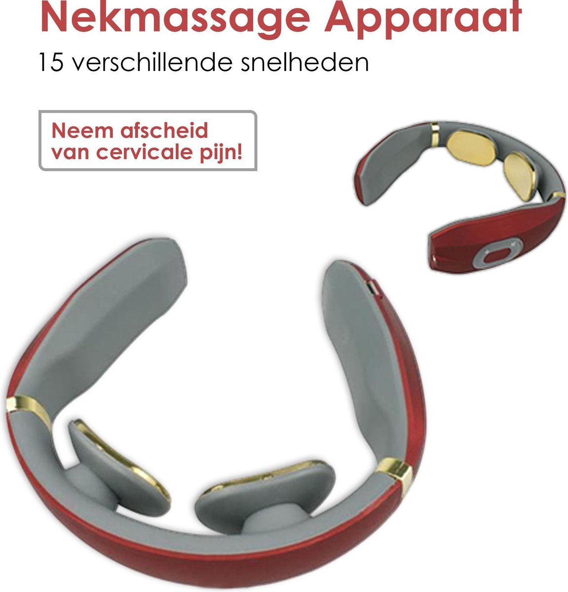 RealmPlus Nekmassage Apparaat met Zachte Siliconen Puls Pads - Simpele Bediening - Futuristisch Design - Makkelijk Opladen met USB - Infrarood Verwarming  - Massage Kussen - Massage Kussen Nek en Rug - Verschillende Massages met 15 Snelheden