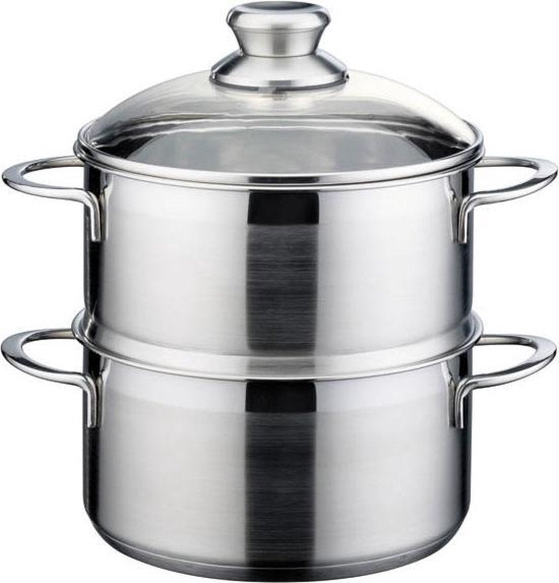 GSW Mirage RVS met glasdeksel 3-delig - Aardappel- en groentestomer 20 cm