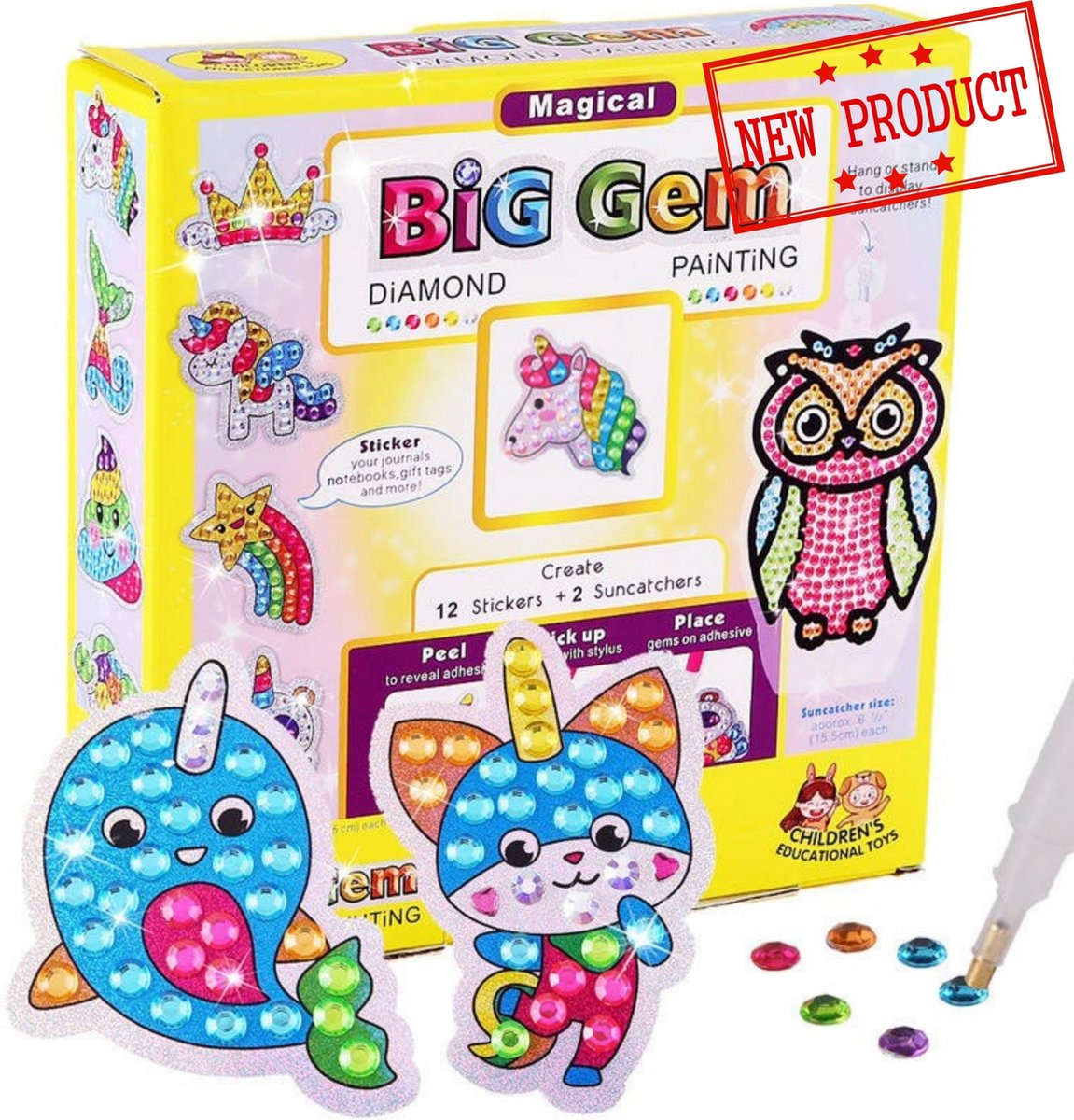 Diamond Painting Stickers Knutselen Kinderen - Dieren - Plakken op Ramen Tassen Boeken - Waterdier en Eenhoorn