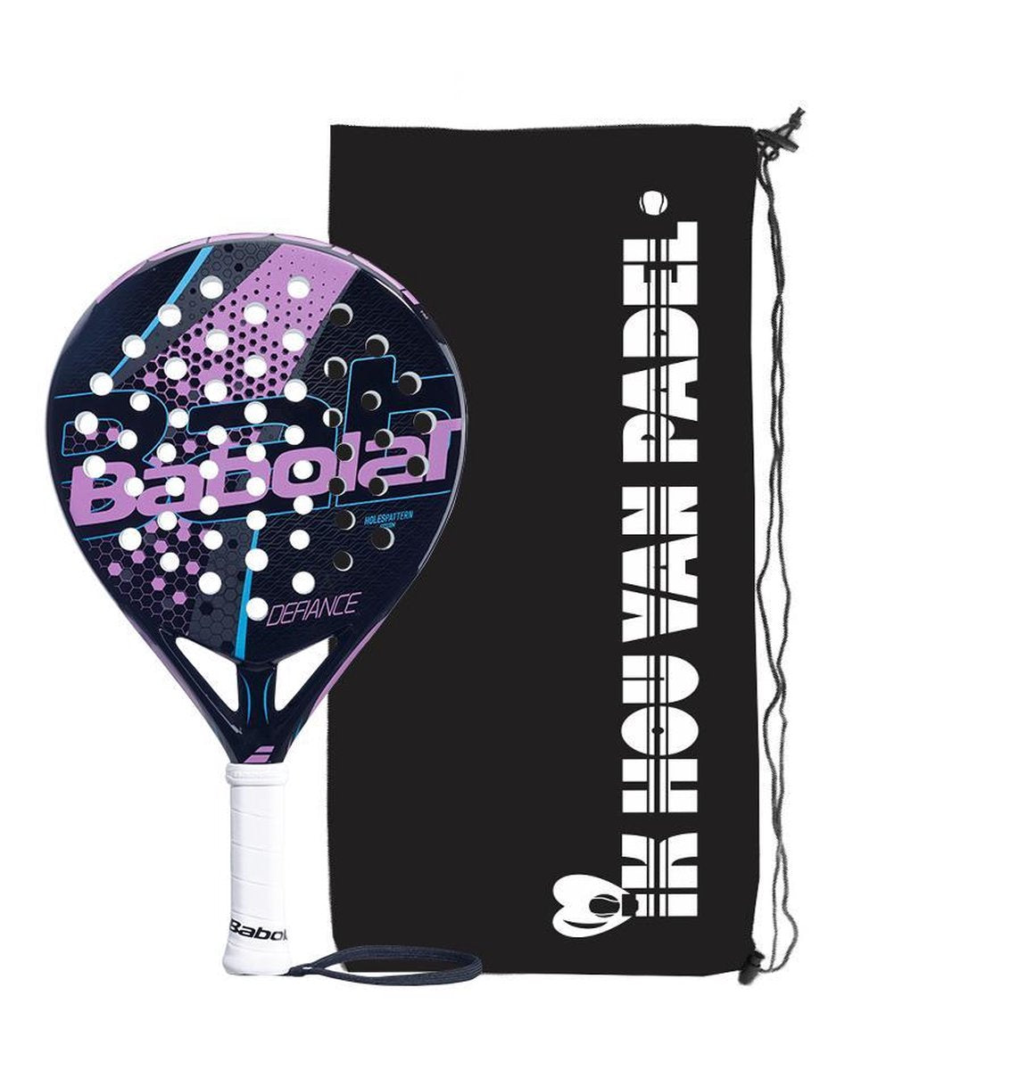 Babolat Defiance Women padelracket met 'Ik hou van padel' opbergtas