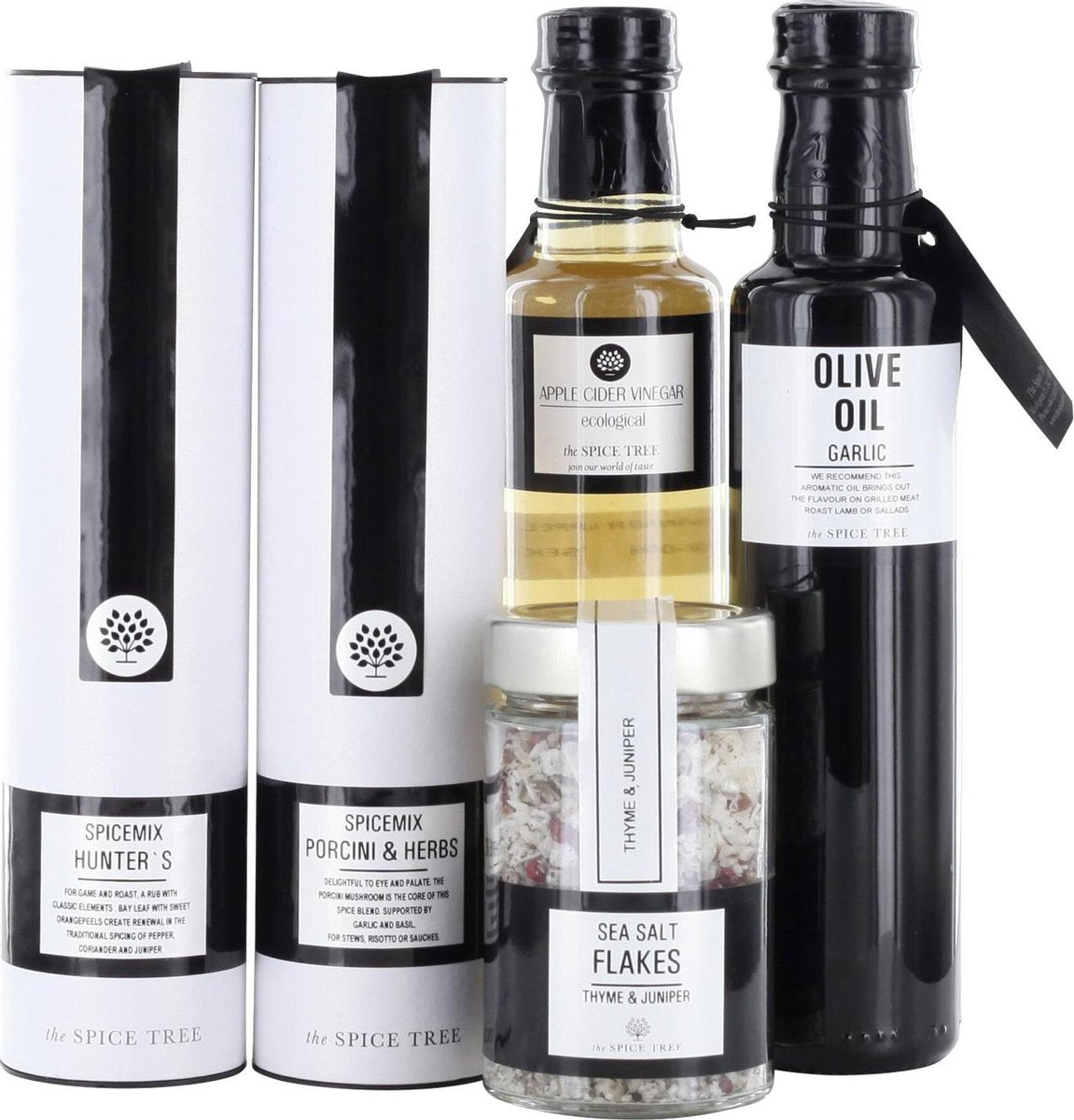 The Spice Tree - Kruidenpakket - Appelcider Azijn - Olijfolie Look - Zeezout Vlokken Tijm en Jeneverbes - 2x Kruidenmix