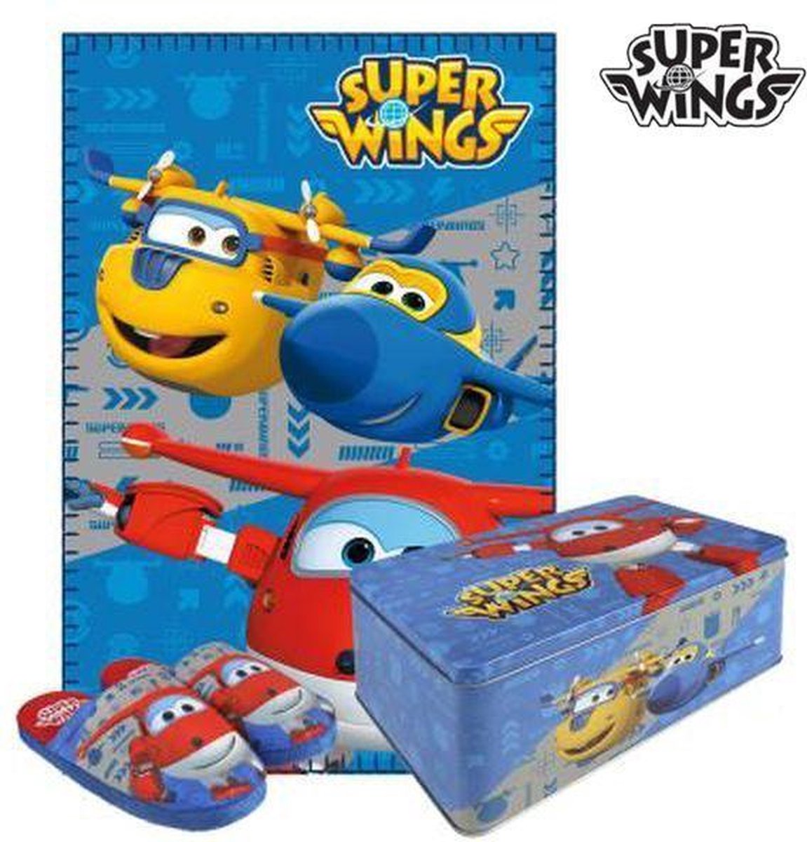 Metalen Doos met Deken en Pantoffels Super Wings 3 pcs div. maten!