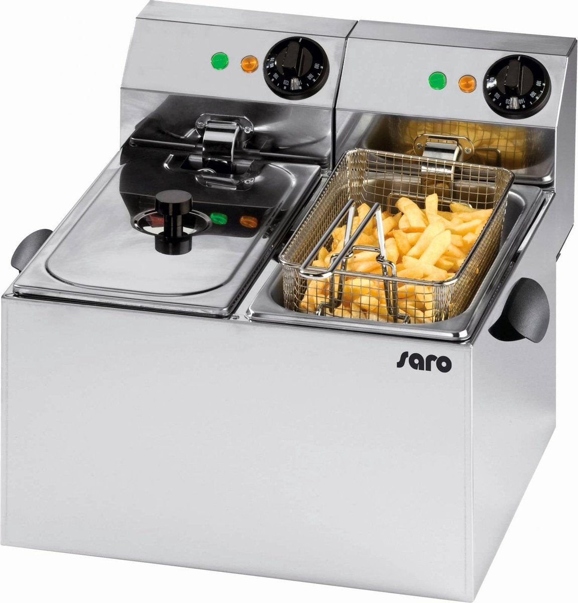Saro dubbele Friteuse met aftapkraan - 2 x 4 liter - element verwijderbaar - ideaal voor gescheiden bakken van glutenvrij of vegetarisch - 2 jaar garantie - model PROFRI 44