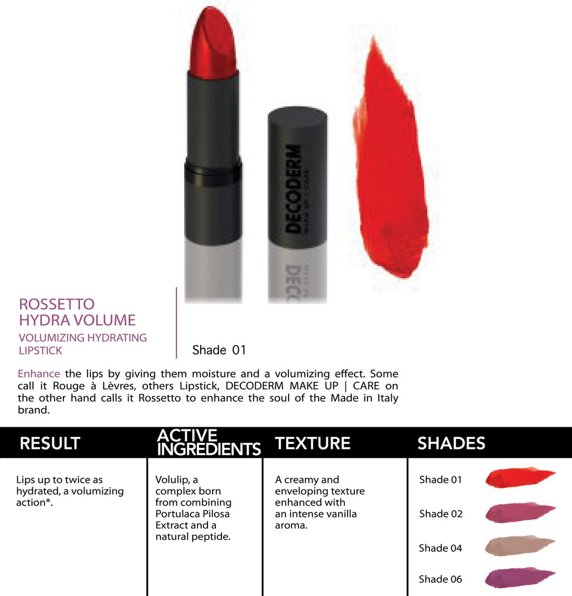 ROSSETTO HYDRA VOLUME 01 VOLUMIZING HYDRATING LIPSTICK 4ML