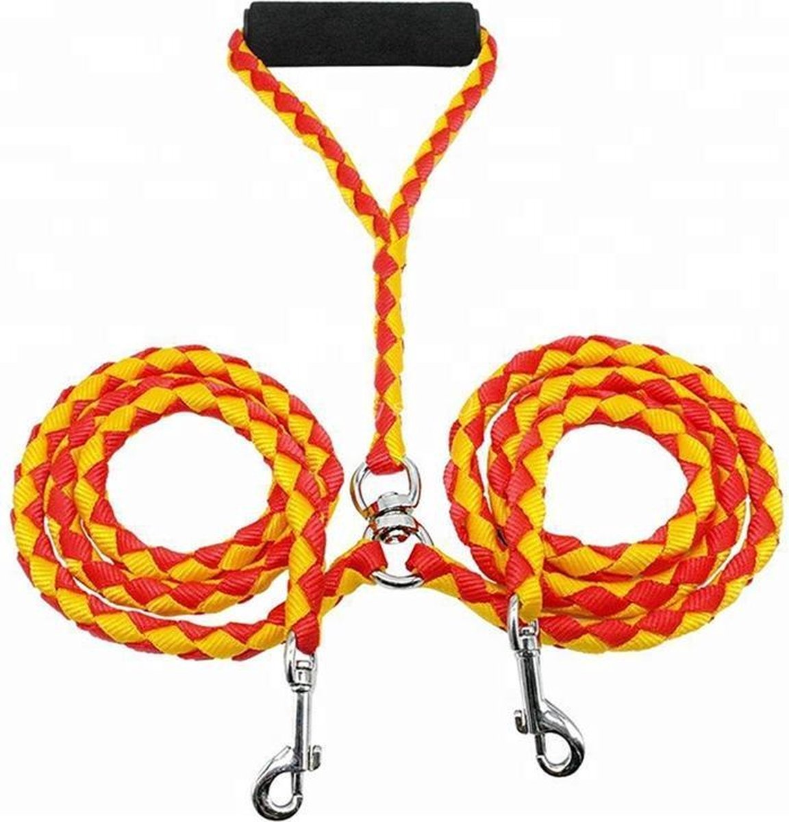 Dual Dubbele Hondenriem Voor 2 Honden - Hondenriemen – Duo Hondenlijn – Riem - Oranje/Geel- 120 cm