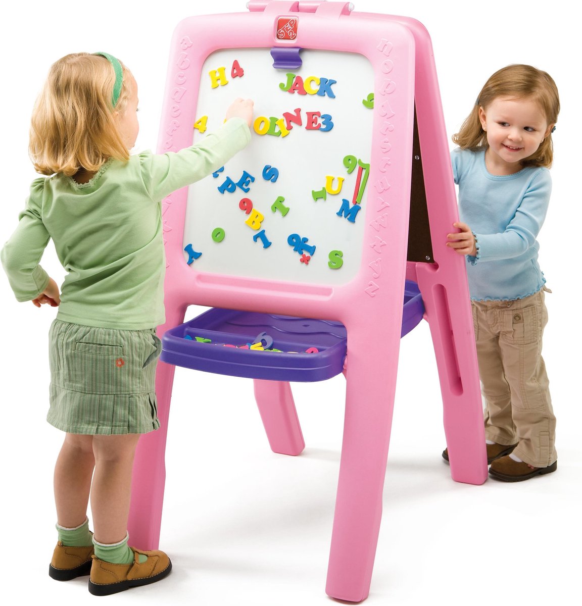 Step2 Schoolbord Easel for Two Roze - Krijt / whiteboard - Incl. 77-delige accessoireset
