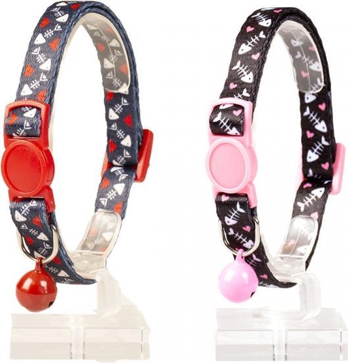 KATTENHALSBAND VISGRAAT 2 NYLON 20-30cm / 10mm gemengde kleuren per 2 stuks